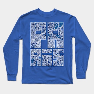 Paris, France City Map Typography - Blueprint Long Sleeve T-Shirt